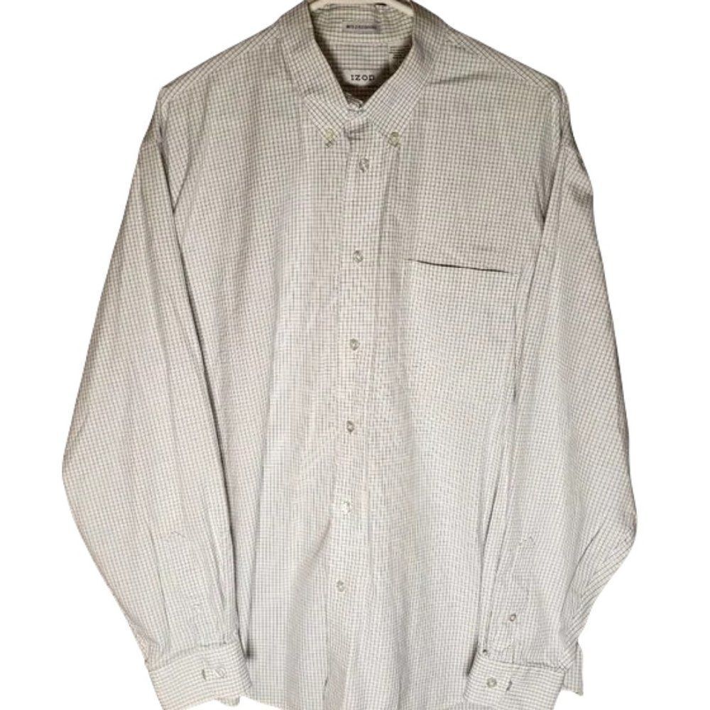 Izod 80's 2 Ply Oxford White & Black Oxford Style Button Up Men's Large